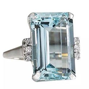 6.35CT Blue Aquamarine Ring - 925 Sterling Silver